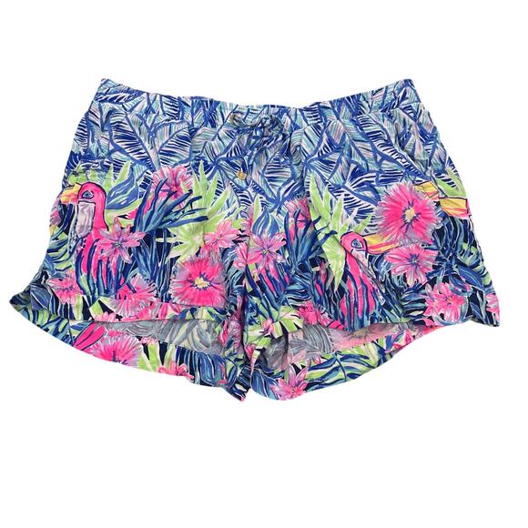 Lilly Pulitzer Women’s SM Katia Blue & Pink Tropical Toucan Pull On Shorts - Picture 1 of 5